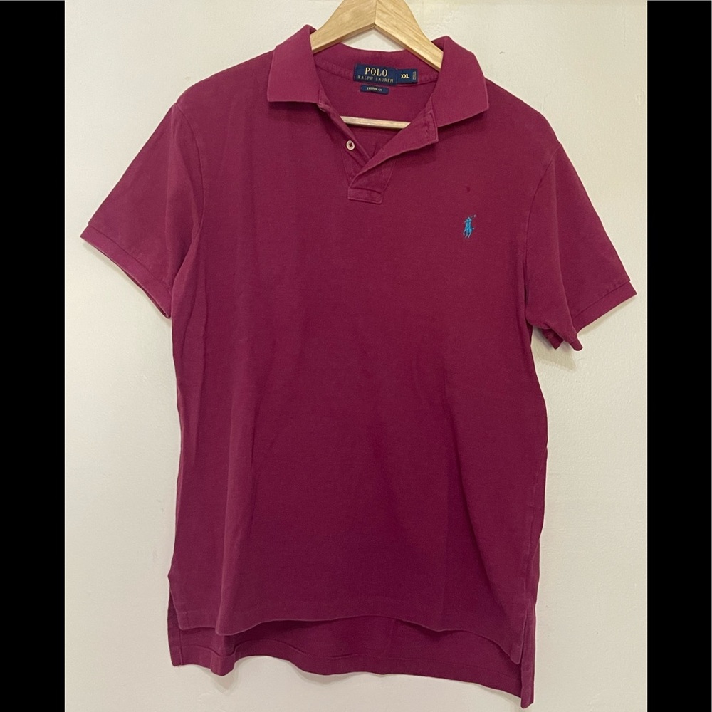 Men Polo Ralph Lauren Short Sleeve Button Polo Shirt Size XXL Custom Fit Maroone